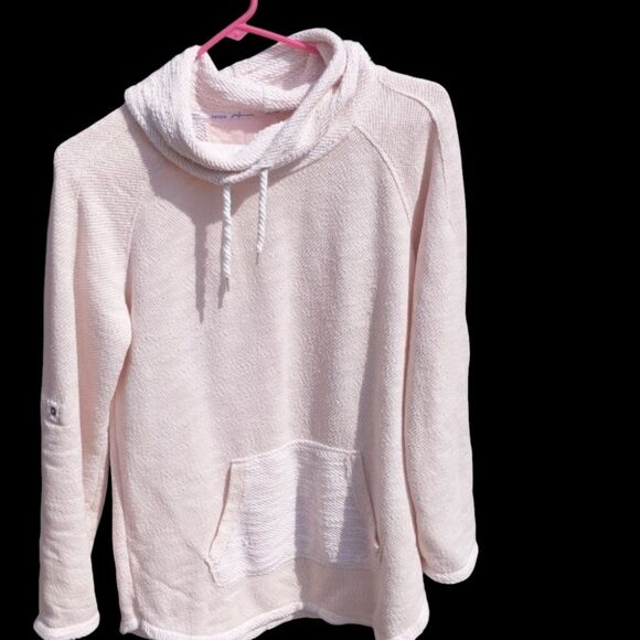 KENSIE Pink Expanded Tie Neck Adjustable Sleeve Slub Nubby Knit Size Small - Picture 1 of 8